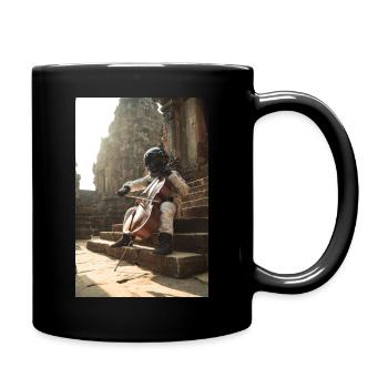 Astronaut Playing Cello on Ancient Steps - Full Colour Mug - black - Right