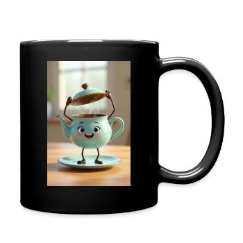 Cartoon Schatz Teekanne Sparschwein - Tasse einfarbig - Schwarz - Rechts