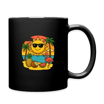 Sonniges Tropen-Design mit Flamingo - Tasse einfarbig - Schwarz - Rechts