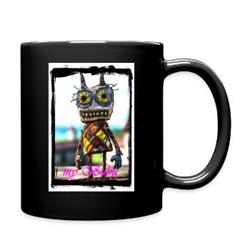 Poupée de chiffon colorée avec un visage curieux - Mug uni - noir - Droite