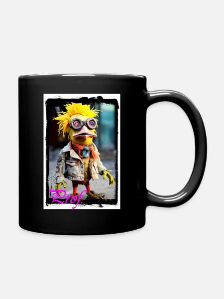 Unusual bird figure doll with punk style - Full Colour Mug - black