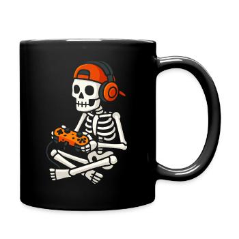 Skelett Gamer in Kopfhörern Halloween - Tasse einfarbig - Schwarz - Rechts