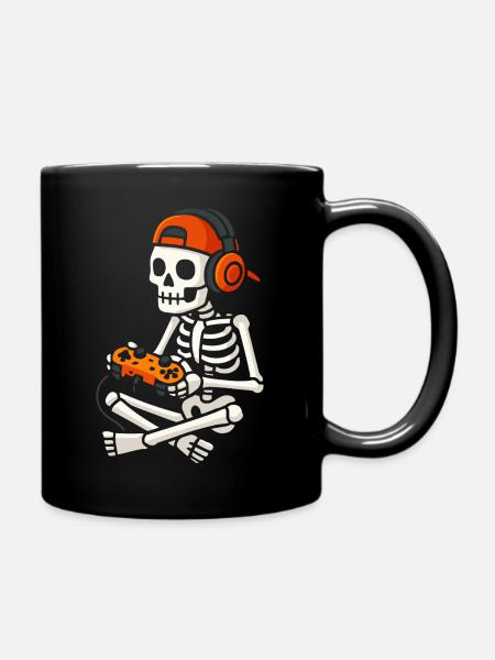 Skelett Gamer in Kopfhörern Halloween - Tasse einfarbig - Schwarz
