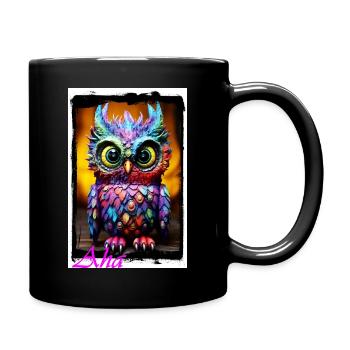 Figurine de hibou colorée avec des couleurs néon en textile de poupée - Mug uni - noir - Droite