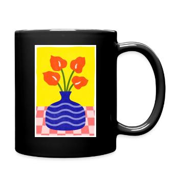 Abstrakte Kunst Blauer Topf und Blume Retro-Stil - Tasse einfarbig - Schwarz - Rechts