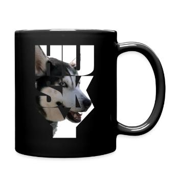 Lively husky design with head and text - Full Colour Mug - black - Right