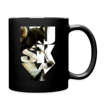 Husky graphic with typography - Full Colour Mug - black - Right