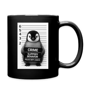 Penguin in the interrogation – Slippery on it - Full Colour Mug - black - Right