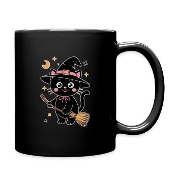 Cute cat witch print with magic wand - Full Colour Mug - black - Right