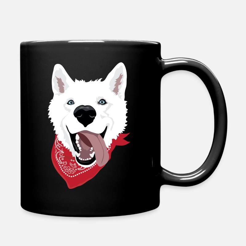 Husky blanc avec bandana et expression vive - Mug uni - noir