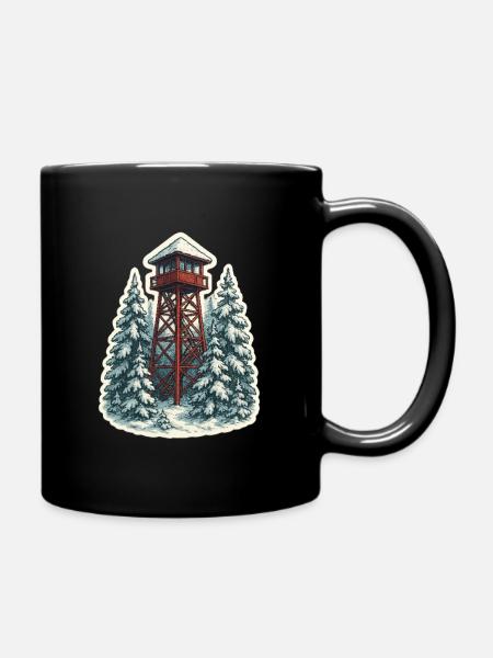 Watch Tower Art - Snowy Pines Serenity - Full Colour Mug - black