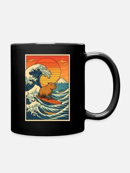 Capybara Surfing - Tasse einfarbig - Schwarz
