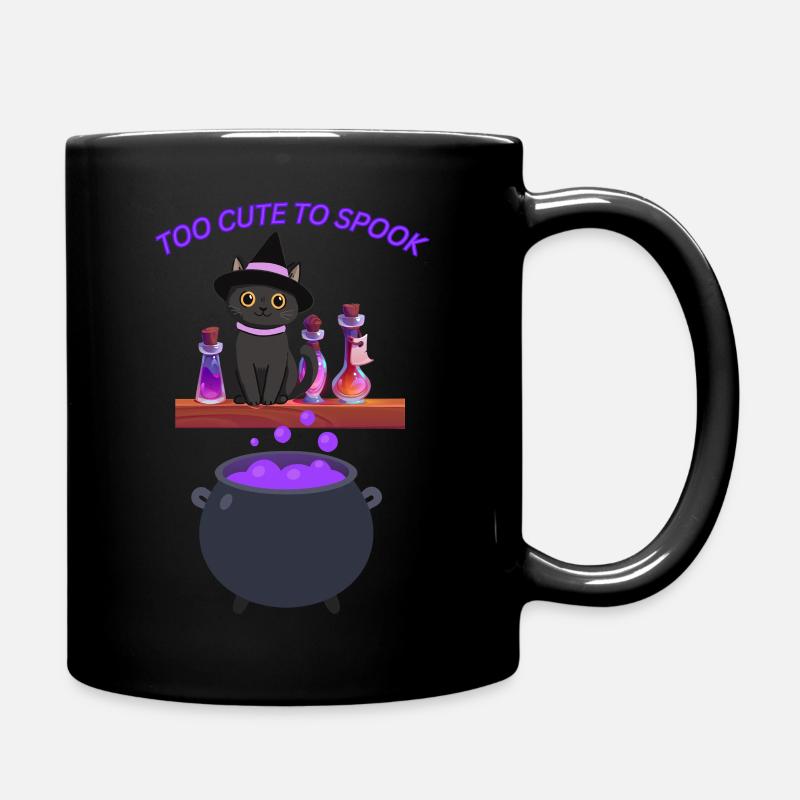 Cute witch cat with magic potion - Full Colour Mug - black