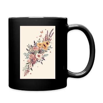 Blumenbouquet mit Schmetterlingen - Tasse einfarbig - Schwarz - Rechts
