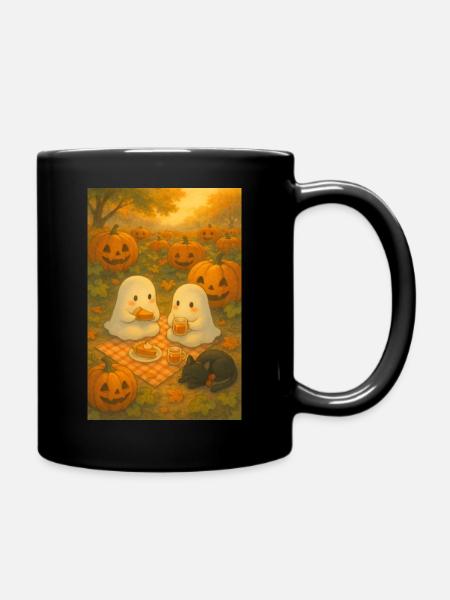 Herbst Picknick mit Geistern - Tasse einfarbig - Schwarz