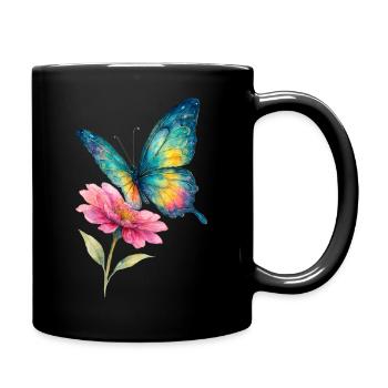 Colorful butterfly and flower - Full Colour Mug - black - Right