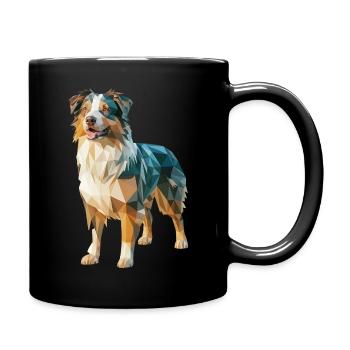 Australian Shepherd - Cooles Low Poly Logo - Tasse einfarbig - Schwarz - Rechts