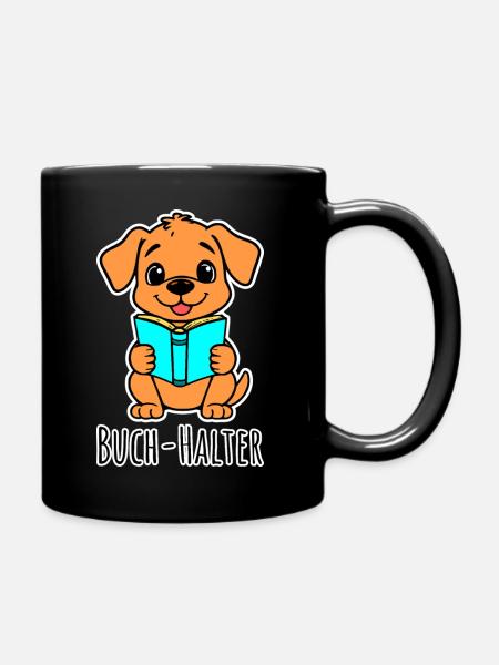 A cute little book-holder dog, so cute!! - Full Colour Mug - black