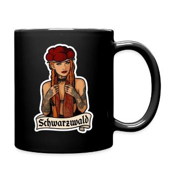 Shelly Schwarzwald – Tattoo Girl mit Bollenhut - Tasse einfarbig - Schwarz - Rechts