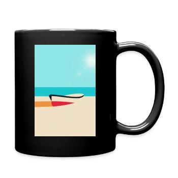 Boot am Strand – Sommer Sonne Meer - Tasse einfarbig - Schwarz - Rechts