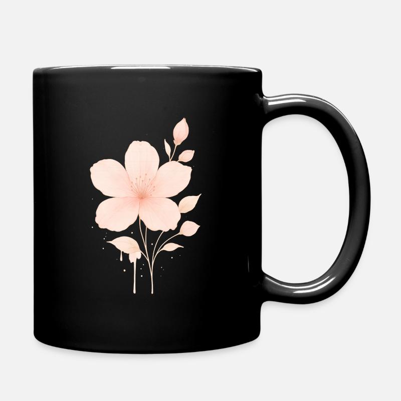 Peach Rosé Blossoms Watercolor - Full Colour Mug - black