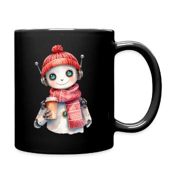 Cozy Watercolor Robot with Coffee & Scarf Winter - Full Colour Mug - black - Right