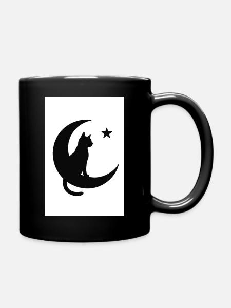 Moon cat on moon shadow - Full Colour Mug - black