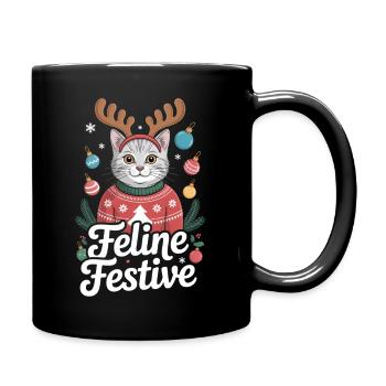 Feline Festive Weihnachts Katze Rentier Geweih - Tasse einfarbig - Schwarz - Rechts
