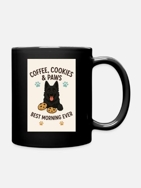 Coffee, Cookies und Paws - Tasse einfarbig - Schwarz