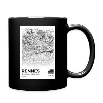 Karte von Rennes Centre Schwarz-Weiß - Tasse einfarbig - Schwarz - Rechts