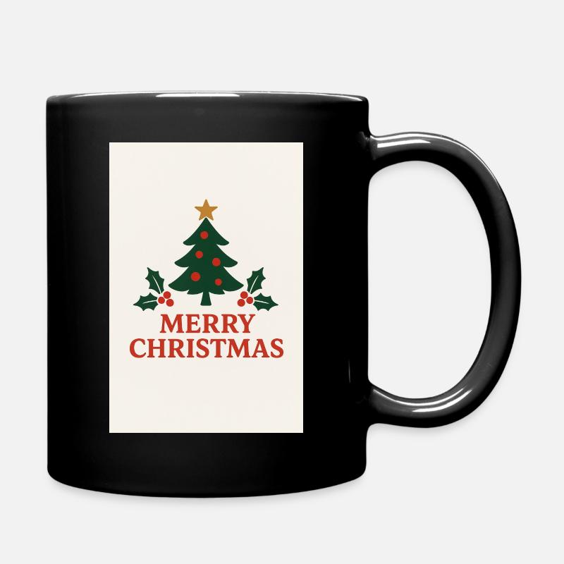 Merry Christmas Tree Retro Red and Green  - Tasse einfarbig - Schwarz