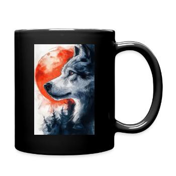 Illustration eines Wolfes - Tasse einfarbig - Schwarz - Rechts