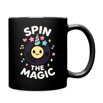 Spin the Magic – Magical kawaii vinyl - Full Colour Mug - black - Right
