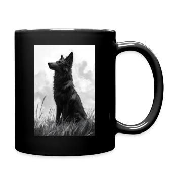 Illustration eines Wolfes - Tasse einfarbig - Schwarz - Rechts