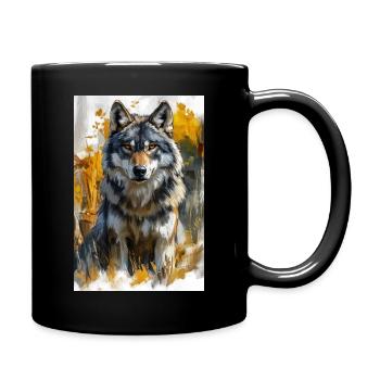 Illustration eines Wolfes - Tasse einfarbig - Schwarz - Rechts