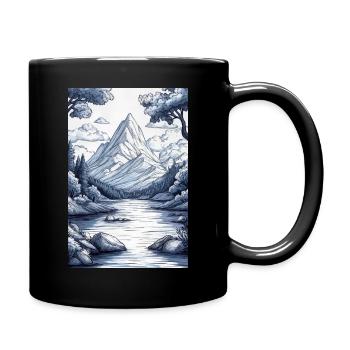 Illustration einer Gebirgslandschaft - Tasse einfarbig - Schwarz - Rechts