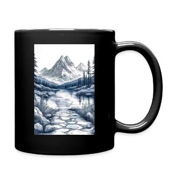 Illustration einer Gebirgslandschaft - Tasse einfarbig - Schwarz - Rechts