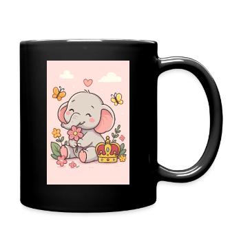 Pastellfarbener Elefant gekrönt - Tasse einfarbig - Schwarz - Rechts