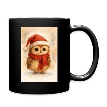 Wintereule mit Schal und Mütze - Tasse einfarbig - Schwarz - Rechts