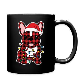 Dog French Bulldog Christmas Plaid - Full Colour Mug - black - Right