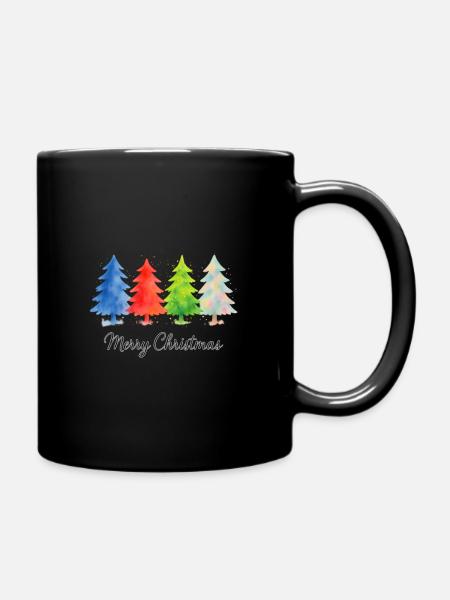 Rainbow Merry Christmas Trees - Tasse einfarbig - Schwarz