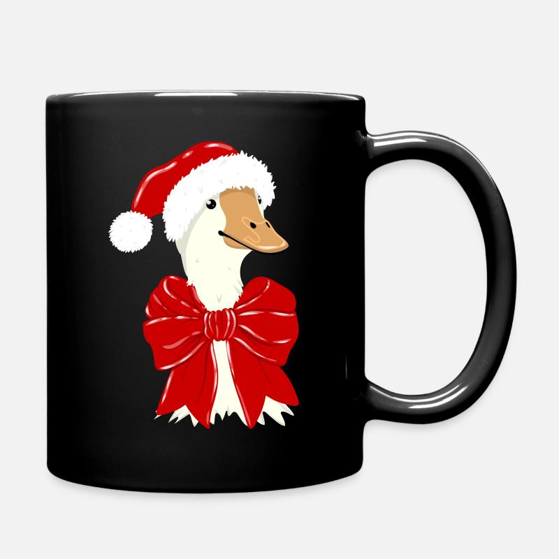 Christmas duck with red ribbon - Full Colour Mug - black