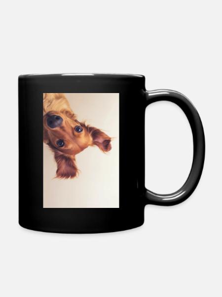 Curious Pup Portrait - Full Colour Mug - black