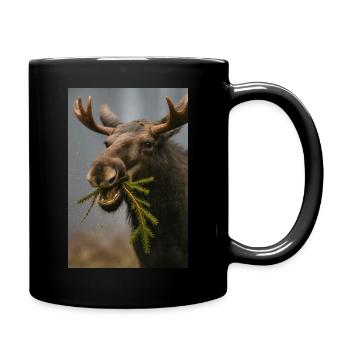 Moose in snow with spruce twigs - Full Colour Mug - black - Right