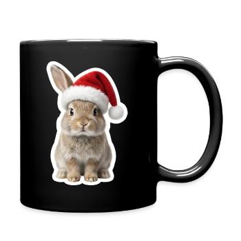 Cute bunny with hat - Christmas Bunny - Full Colour Mug - black - Right
