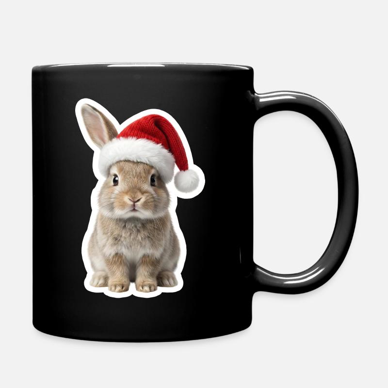 Cute bunny with hat - Christmas Bunny - Full Colour Mug - black