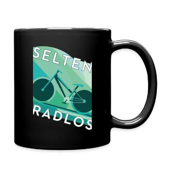 Rarely Wheelless – Bold Poster Design Typo Bicycle - Full Colour Mug - black - Right