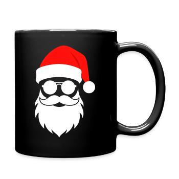 Santa mit Sonnenbrille Minimal Weihnachtsdesign - Tasse einfarbig - Schwarz - Rechts
