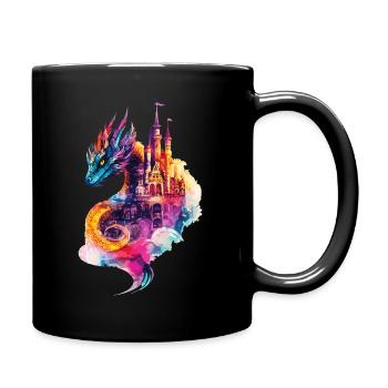 Dragon Castle Fantasy Magic Mythology Creature - Full Colour Mug - black - Right