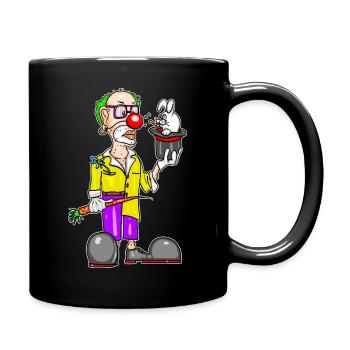 Clown & Rabbit – Funny Magic Cartoon - Full Colour Mug - black - Right